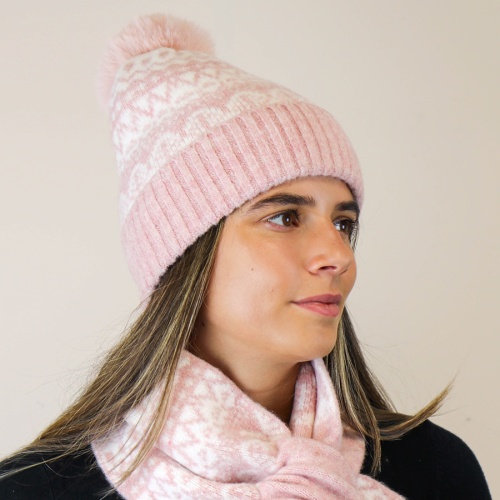 PInk Fair Isle Bobble Hat by Peace of Mind